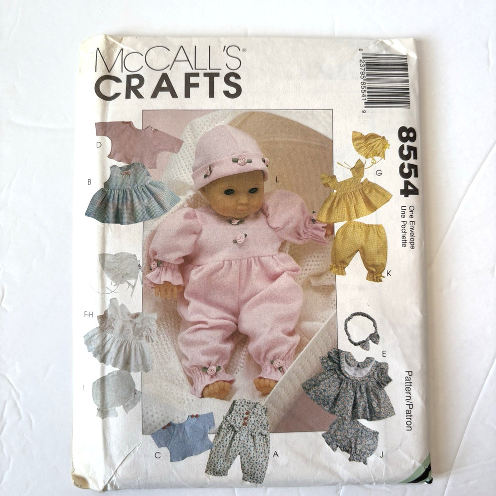 Vintage UNCUT McCall's Crafts #8554 Sewing Pattern Dolls Clothes 8"-16"